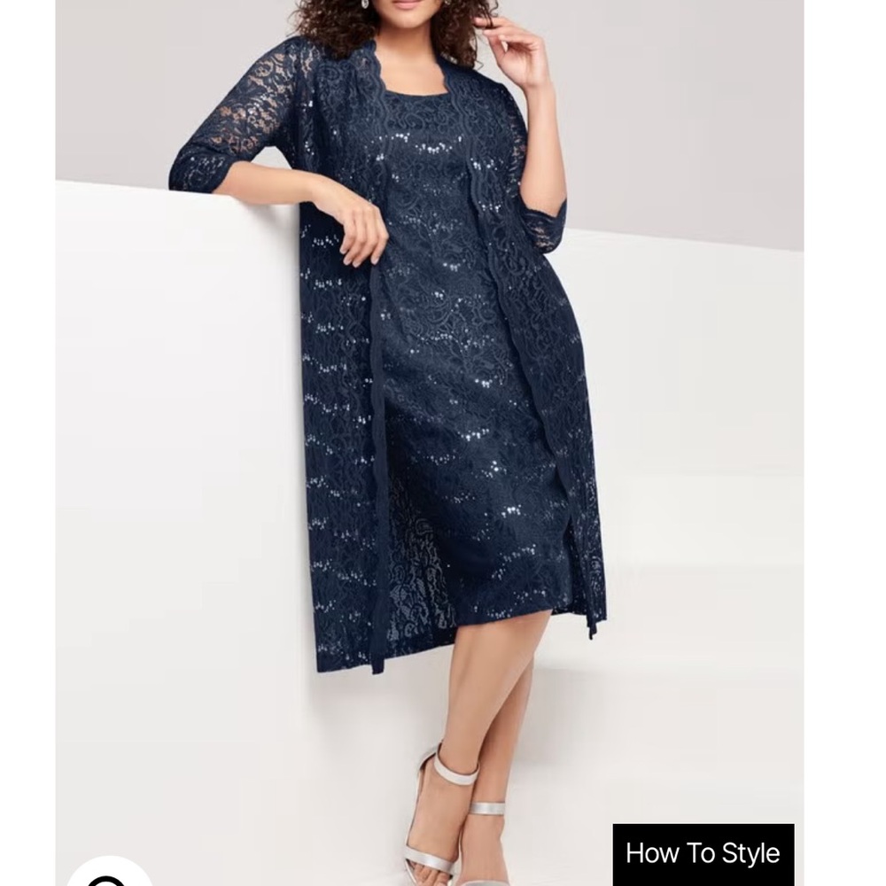 Roaman's Navy Lace Sequin Dress for wedding, special occasion